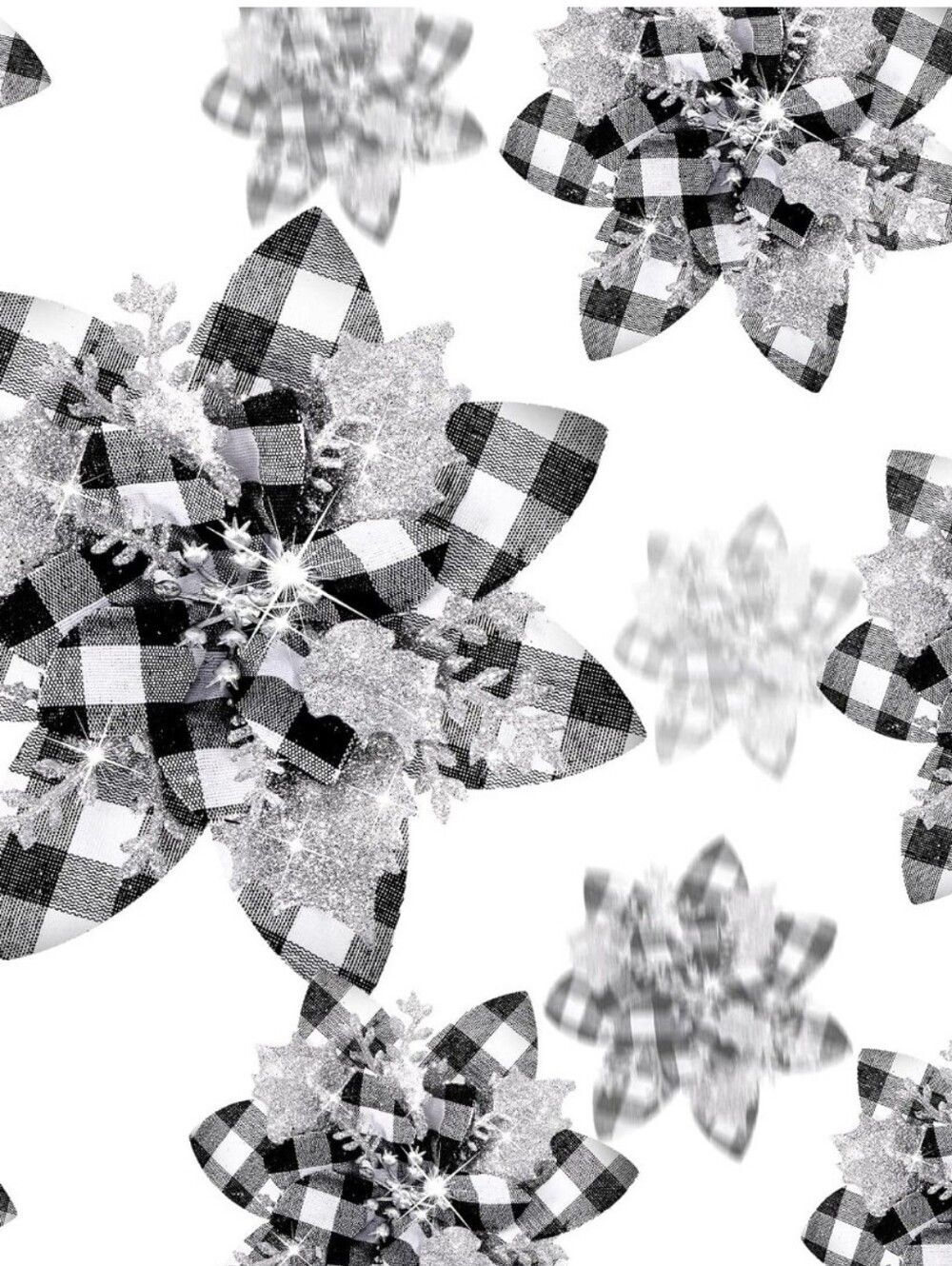 Black & White Buffalo Check Plaid Artificial Flowers With Clips, 20 Pc Set